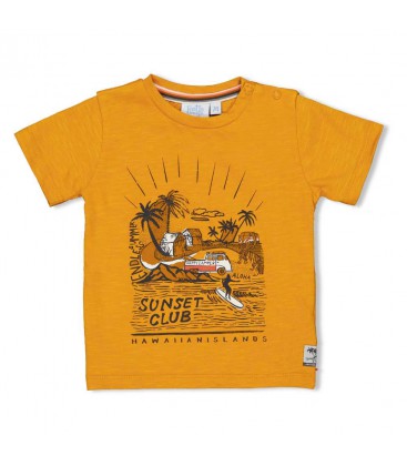T-shirt Sunset Club - Happy Camper - Okergeel