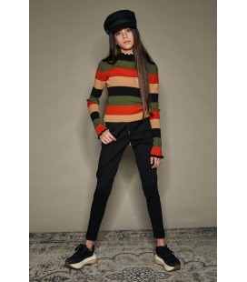 NoBell yarn dyed striped knitted top with ruffled neck+cuffs Kinoa