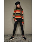 NoBell yarn dyed striped knitted top with ruffled neck+cuffs Kinoa