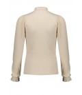 NoBell Kooka melange rib jersey puffed sleeved top+smock at neck and sleeve end - Pearled Ivory