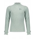 NoBell Kooka melange rib jersey puffed sleeved top+smock at neck and sleeve end - Minty Grey