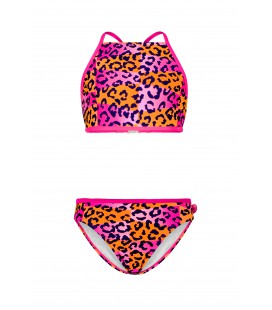 Just Beach aop bikini with crossed straps at backside - Blocked leo