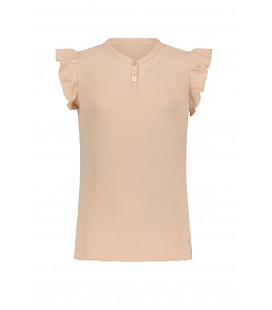 NoBell Kiss rib jersey top cap sleeve with v-neck and 3 buttons at front - Rosy Sand