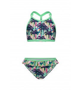 Just Beach aop bikini with braided backside and ruffle pants - Tropical palms