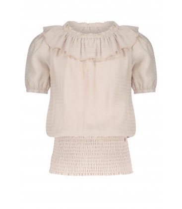 NoBell Tommy B blouse s/sl with smocked waistband - Pearled Ivory