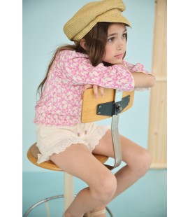 Nono Tiny AOP Flower plissee top with 1/2 sleeves