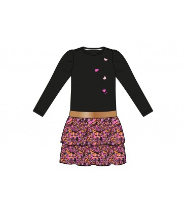 Daphne B.Nosy girls dress with 2-layer printed skirt