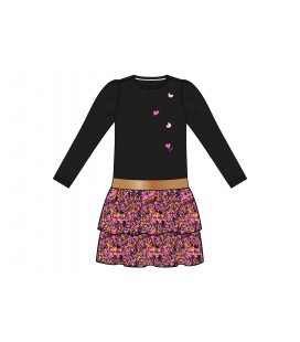 Daphne B.Nosy girls dress with 2-layer printed skirt